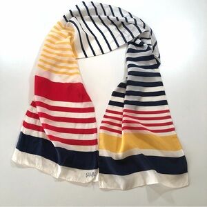 Vintage Club 7 Echo Red Yellow Blue White Stripes Silk Scarf (tag removed) 10x52